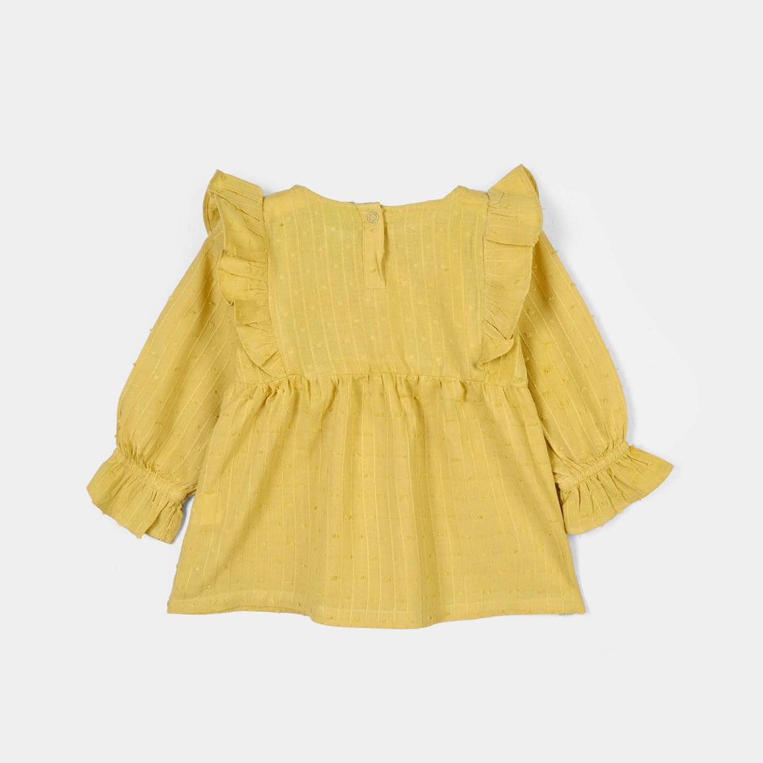 Infant Girls Cotton Jacquard 2Pc Suit-FLORA-Yellow