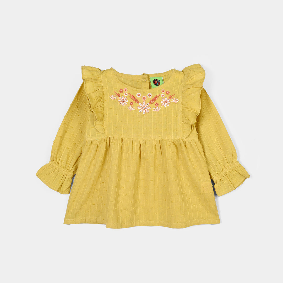 Infant Girls Cotton Jacquard 2Pc Suit-FLORA-Yellow
