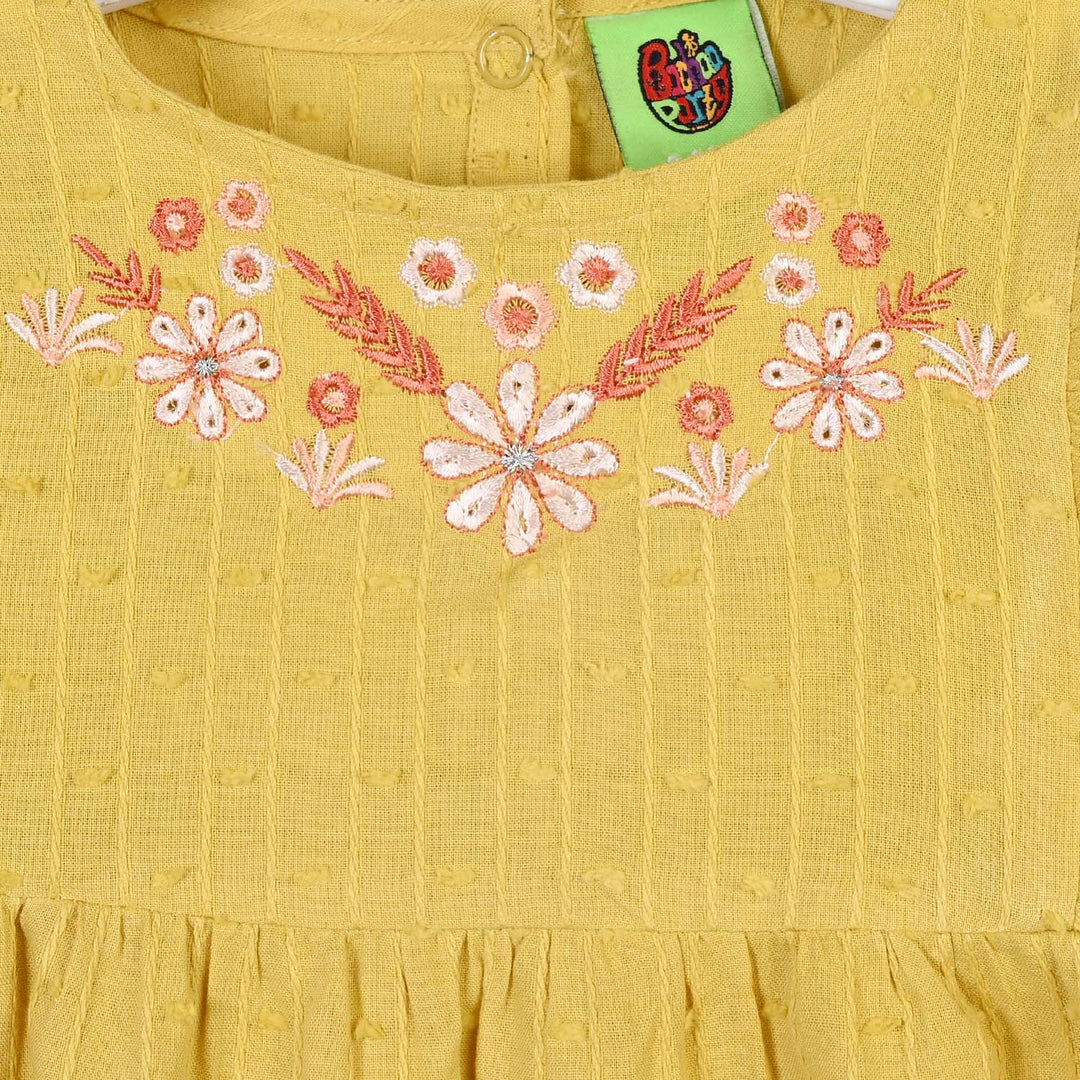 Infant Girls Cotton Jacquard 2Pc Suit-FLORA-Yellow