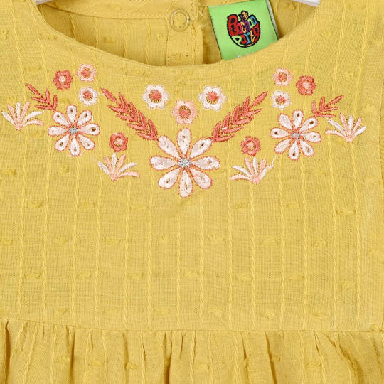 Infant Girls Cotton Jacquard 2Pc Suit-FLORA-Yellow