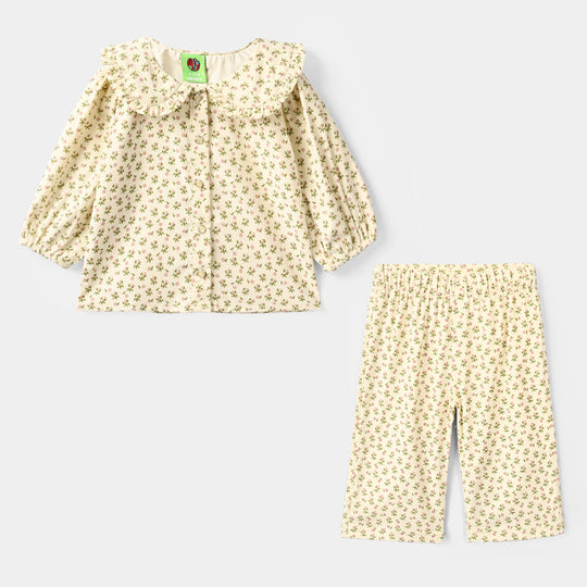 Infant Girls Poly Cotton 2 Pc Suit - Cherry Blossom - Cream