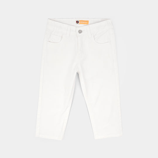 Boys Cotton Twill Basic Pant-White