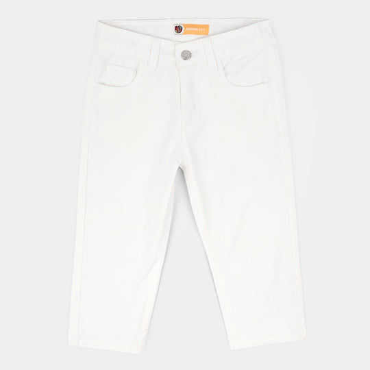Boys Cotton Twill Basic Pant-White