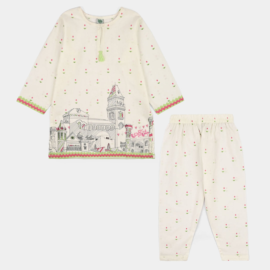 Girls Cotton Ind 2Pcs Sitara-White