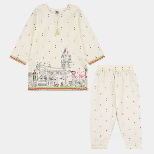 Girls Cotton Ind 2Pcs Sitara-White