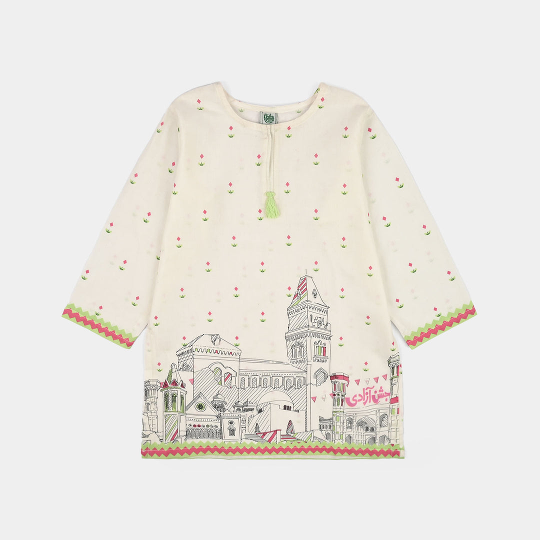 Girls Cotton Ind 2Pcs Sitara-White