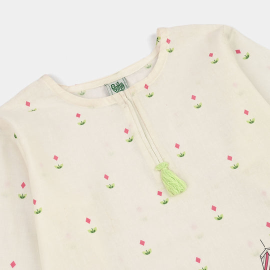 Girls Cotton Ind 2Pcs Sitara-White