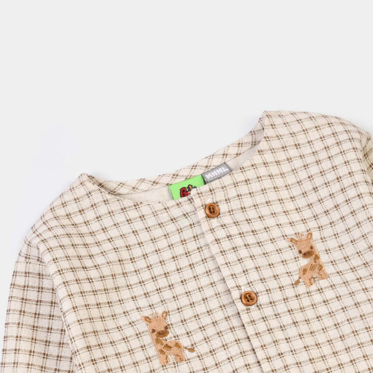 Infant Boys Cotton Woven Romper-Brown Checkered-Off.White.Brown