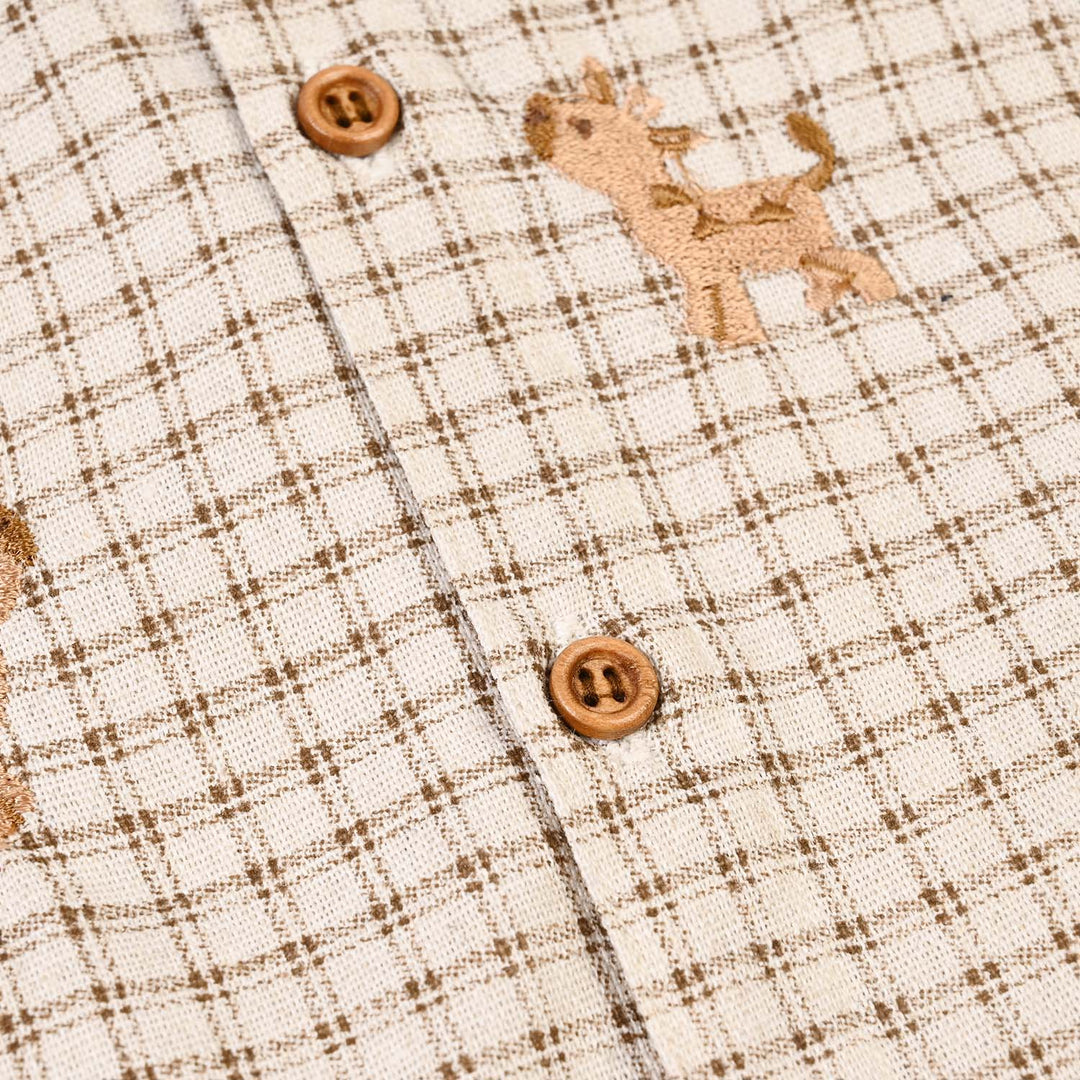 Infant Boys Cotton Woven Romper-Brown Checkered-Off.White.Brown