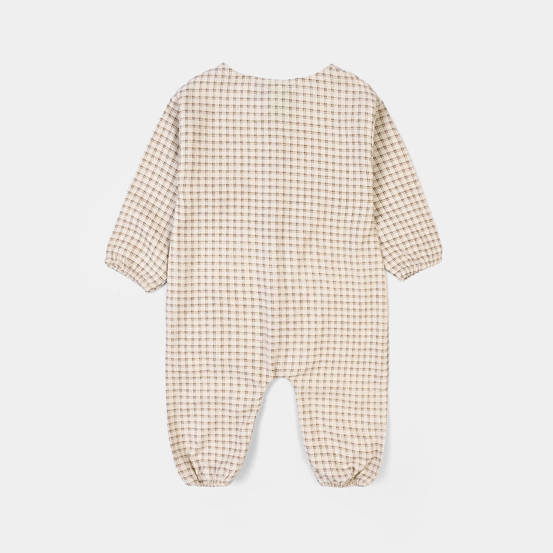 Infant Boys Cotton Woven Romper-Brown Checkered-Off.White.Brown