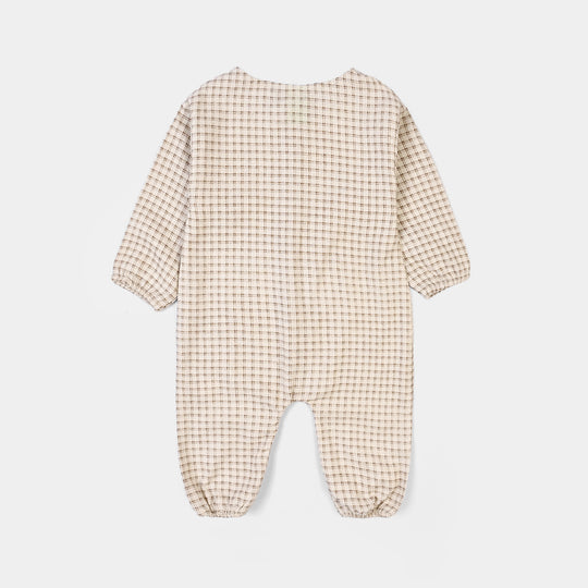 Infant Boys Cotton Woven Romper-Brown Checkered-Off.White.Brown
