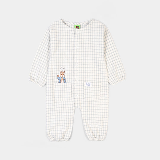 Infant Boys Yarn Dyed Woven Romper-Blue Checkered-White/Blue