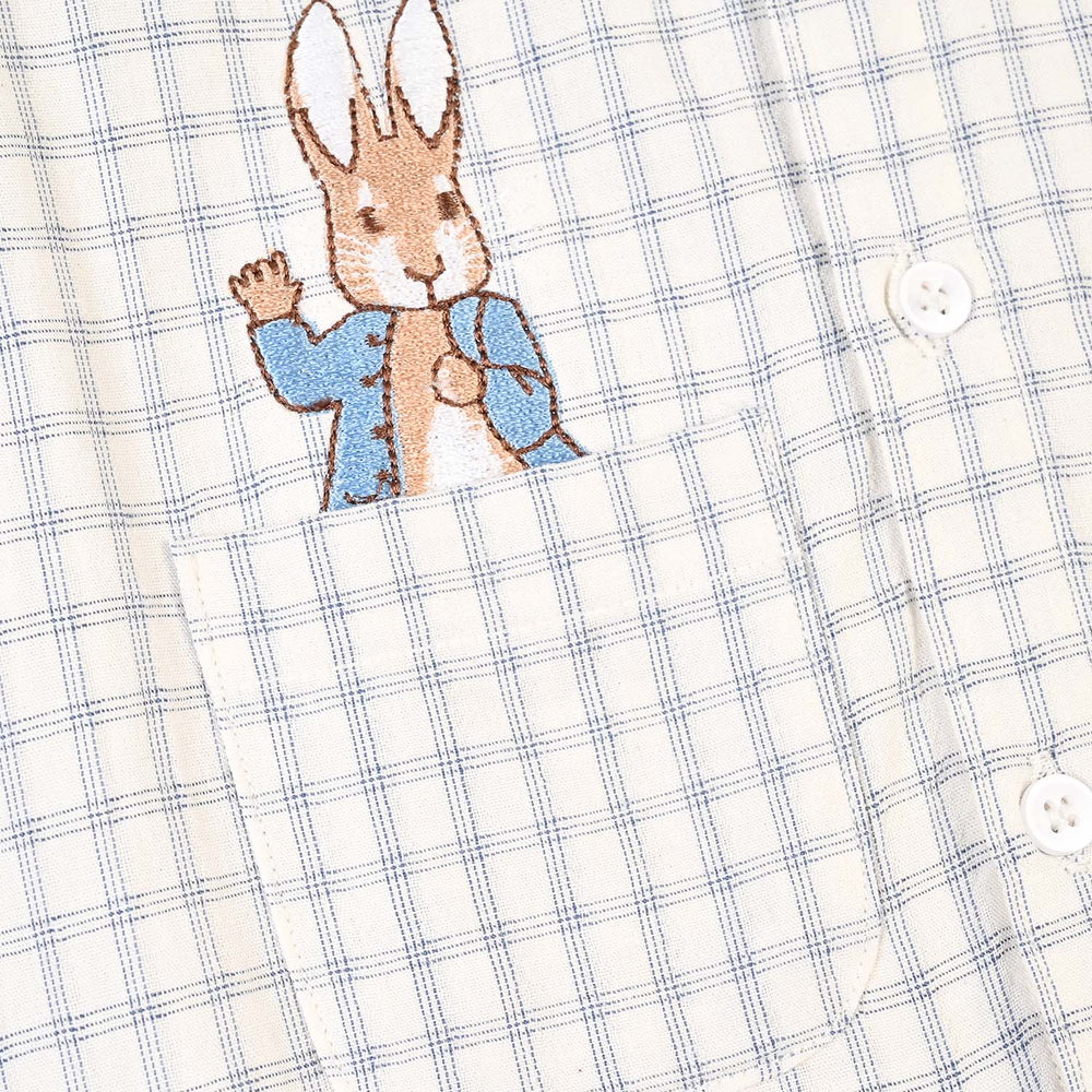 Infant Boys Yarn Dyed Woven Romper-Blue Checkered-White/Blue