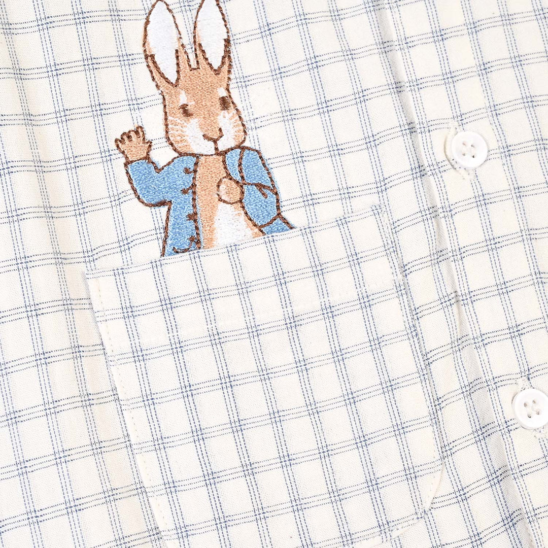 Infant Boys Yarn Dyed Woven Romper-Blue Checkered-White/Blue