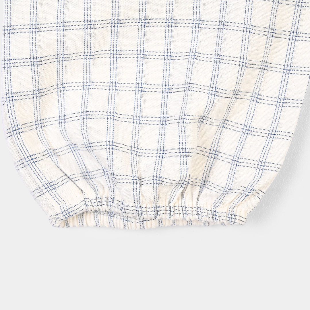 Infant Boys Yarn Dyed Woven Romper-Blue Checkered-White/Blue