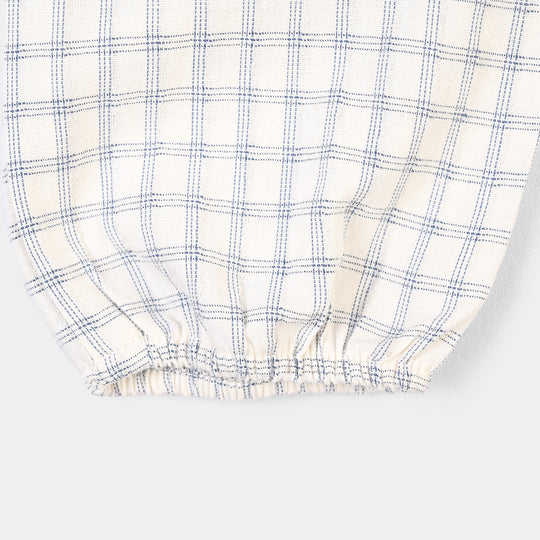 Infant Boys Yarn Dyed Woven Romper-Blue Checkered-White/Blue
