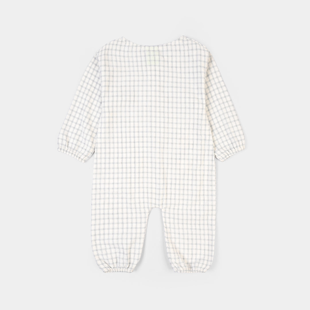 Infant Boys Yarn Dyed Woven Romper-Blue Checkered-White/Blue