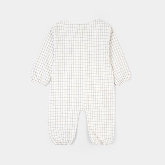 Infant Boys Yarn Dyed Woven Romper-Blue Checkered-White/Blue