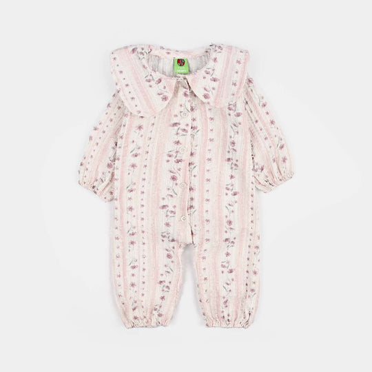 Infant Girls Jacquard Woven Romper - Lilac - Pink