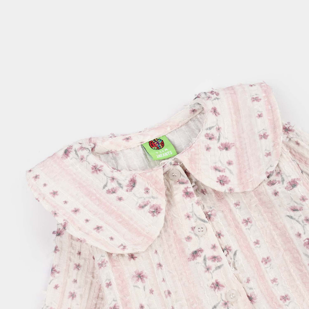 Infant Girls Jacquard Woven Romper - Lilac - Pink
