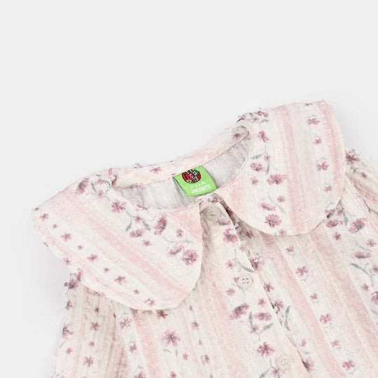 Infant Girls Jacquard Woven Romper - Lilac - Pink