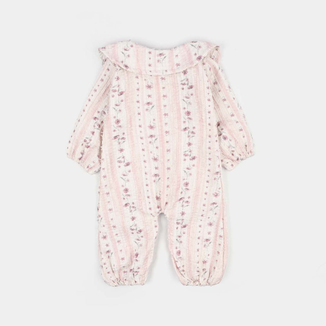 Infant Girls Jacquard Woven Romper - Lilac - Pink