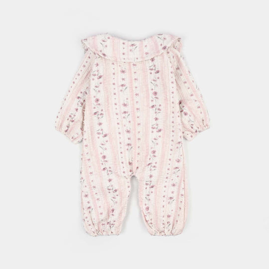 Infant Girls Jacquard Woven Romper - Lilac - Pink