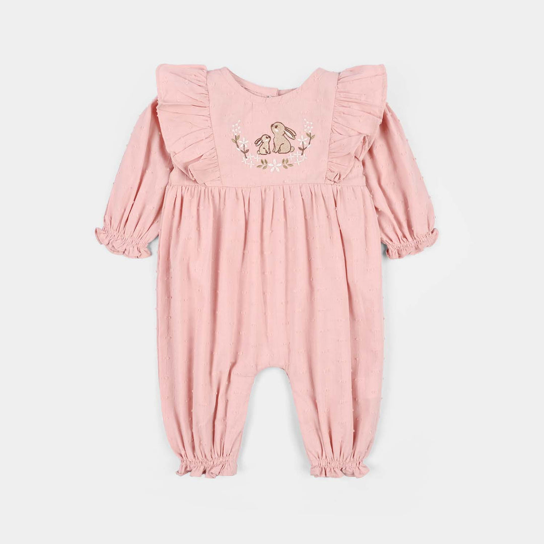 Infant Girls Cotton Jacquard Woven Romper - Blush - Pink