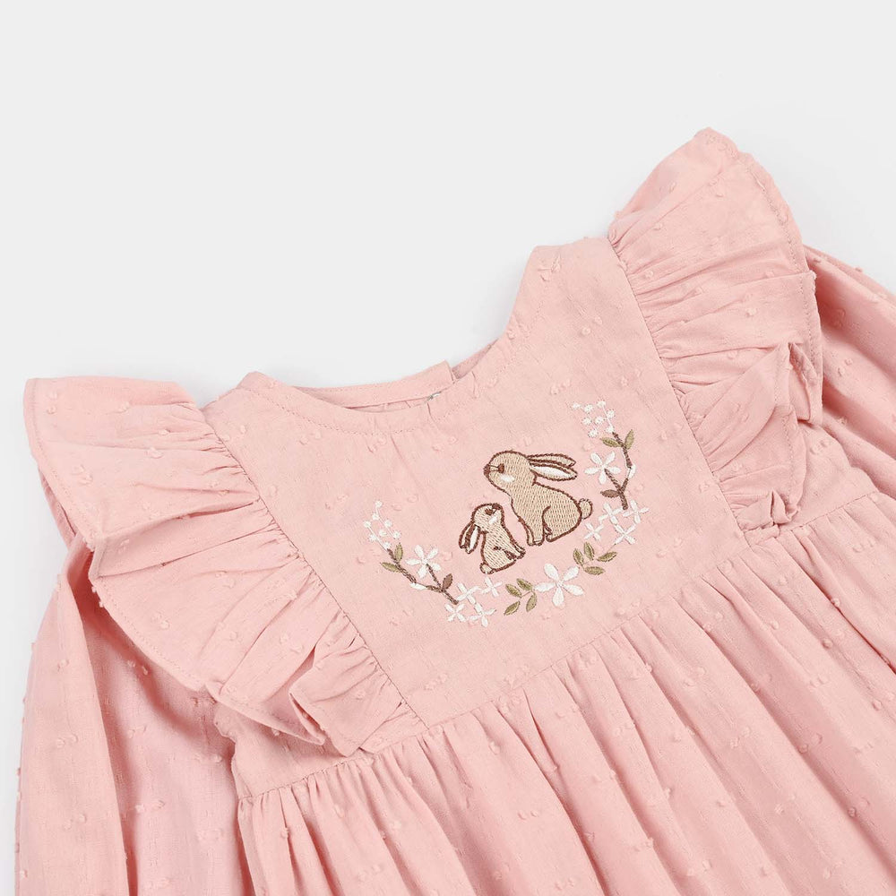 Infant Girls Cotton Jacquard Woven Romper - Blush - Pink