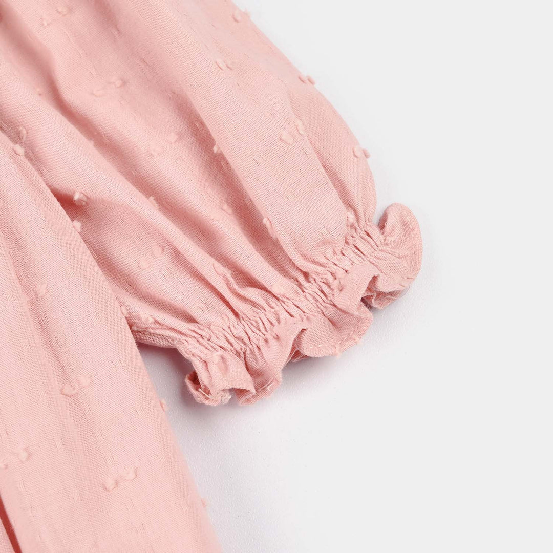 Infant Girls Cotton Jacquard Woven Romper - Blush - Pink