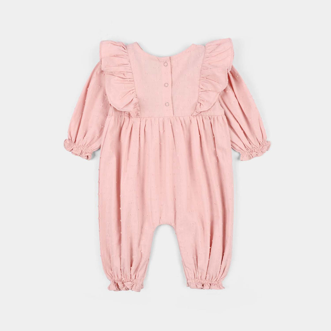 Infant Girls Cotton Jacquard Woven Romper - Blush - Pink