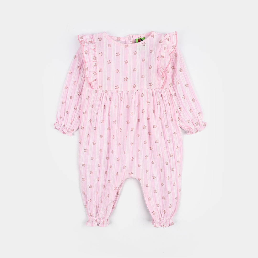 Infant Girls SeerSucker Woven Romper-Little Flower-Pink