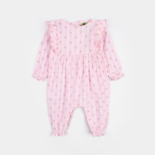 Infant Girls SeerSucker Woven Romper-Little Flower-Pink