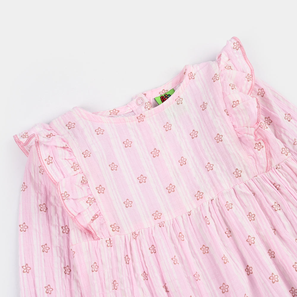 Infant Girls SeerSucker Woven Romper-Little Flower-Pink