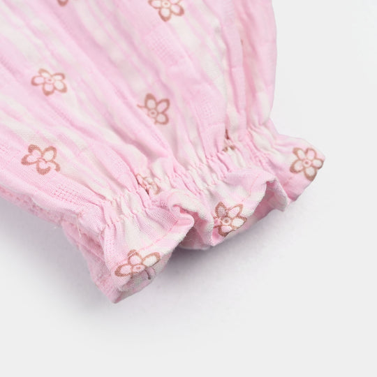 Infant Girls SeerSucker Woven Romper-Little Flower-Pink