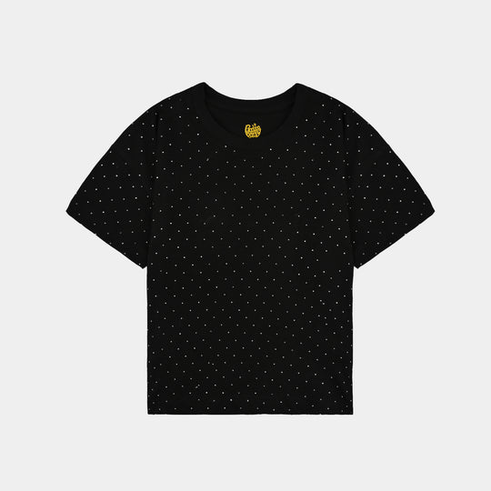 Girls Cotton Jersey T-Shirt H/S Black Silver Stud-BLACK