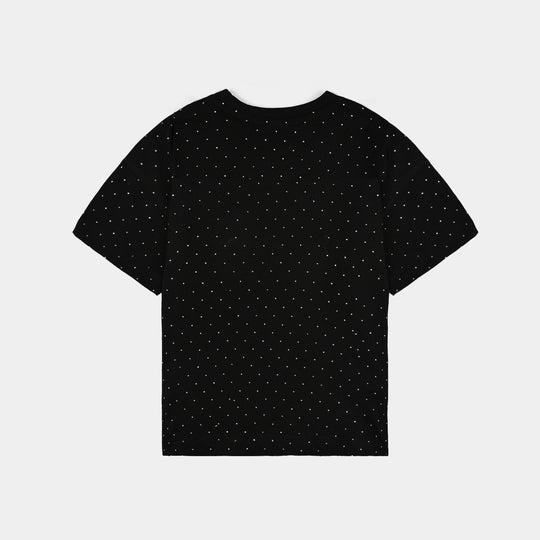 Girls Cotton Jersey T-Shirt H/S Black Silver Stud-BLACK