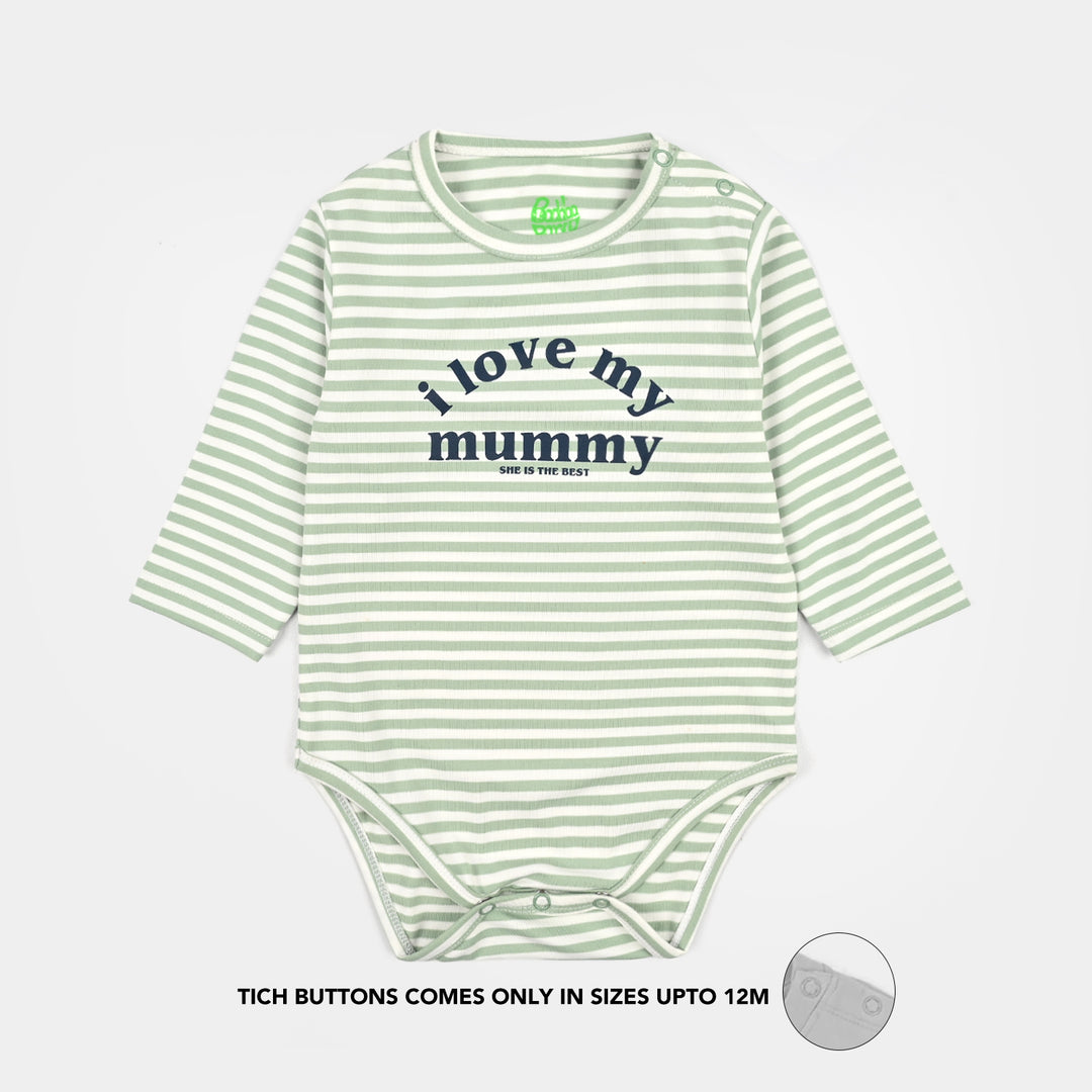 Infant Unisex Yarn Dyed Rib Basic Romper Best Mummy-Green