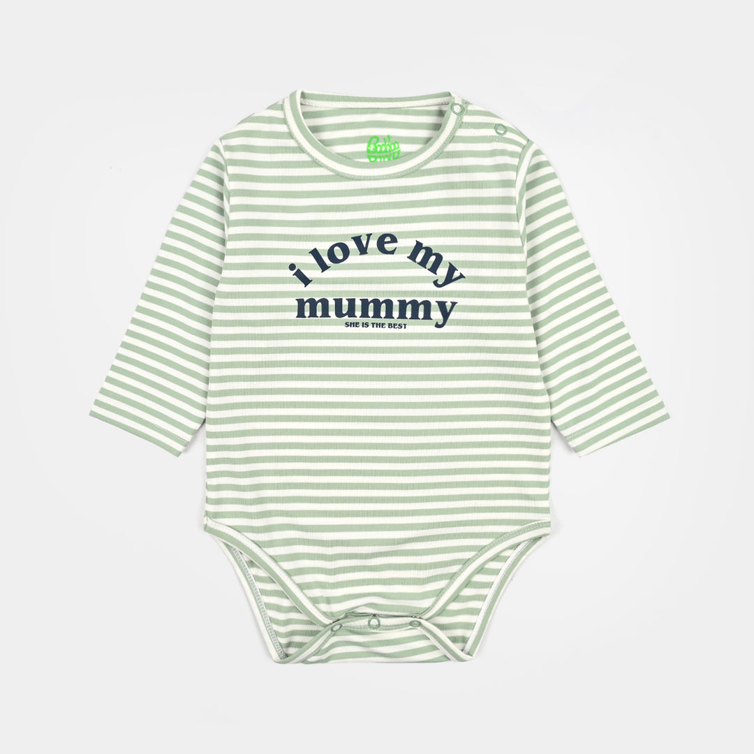 Infant Unisex Yarn Dyed Rib Basic Romper Best Mummy-Green