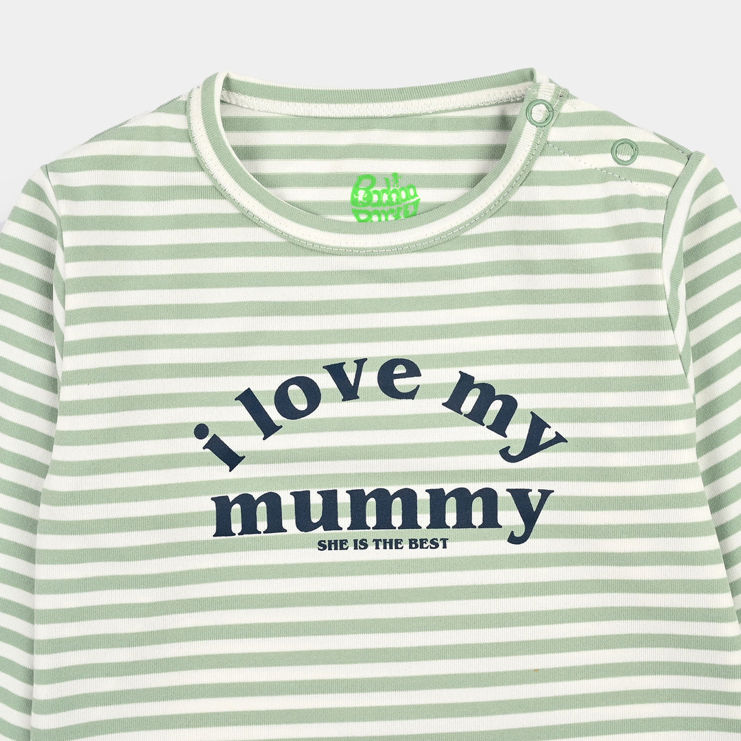 Infant Unisex Yarn Dyed Rib Basic Romper Best Mummy-Green