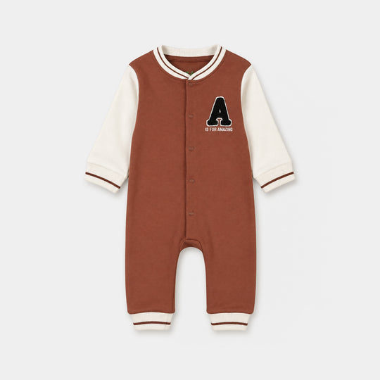 Infant Boys Cotton Interlock Knitted Romper VARSITY - Amazing-BROWN