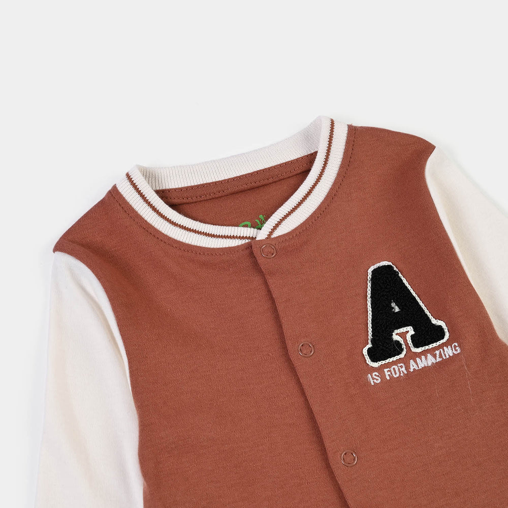Infant Boys Cotton Interlock Knitted Romper VARSITY - Amazing-BROWN