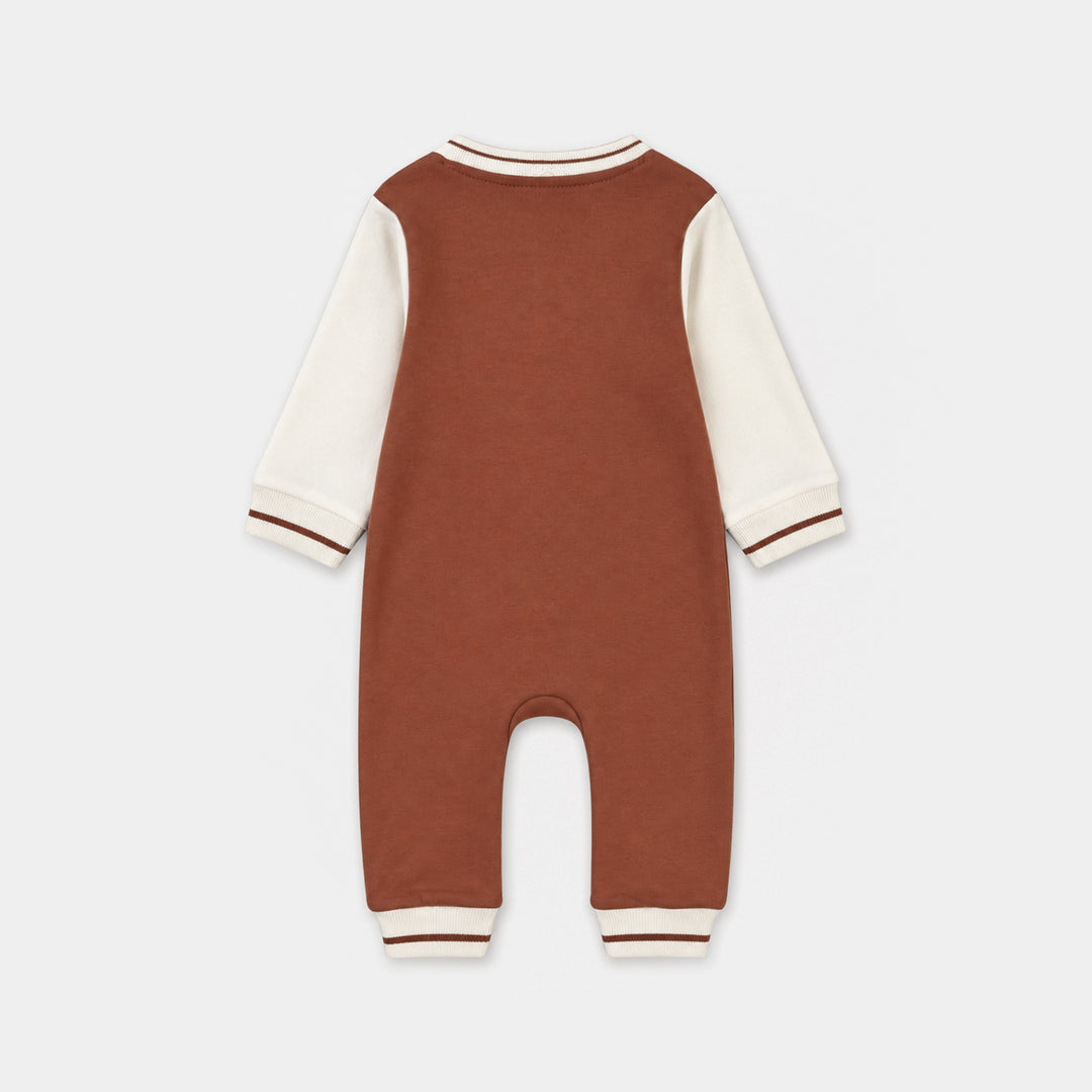 Infant Boys Cotton Interlock Knitted Romper VARSITY - Amazing-BROWN
