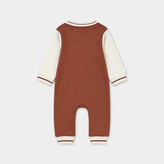 Infant Boys Cotton Interlock Knitted Romper VARSITY - Amazing-BROWN