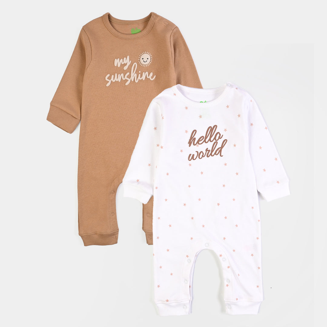 Infant Unsiex Cotton Interlock Romper 2Pc Set Little Star-White Brown