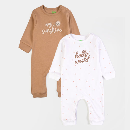 Infant Unsiex Cotton Interlock Romper 2Pc Set Little Star-White Brown