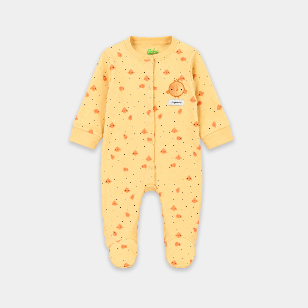 Infant Girls Cotton Interlock Knitted Romper Cheep Cheep-Golden.Haze