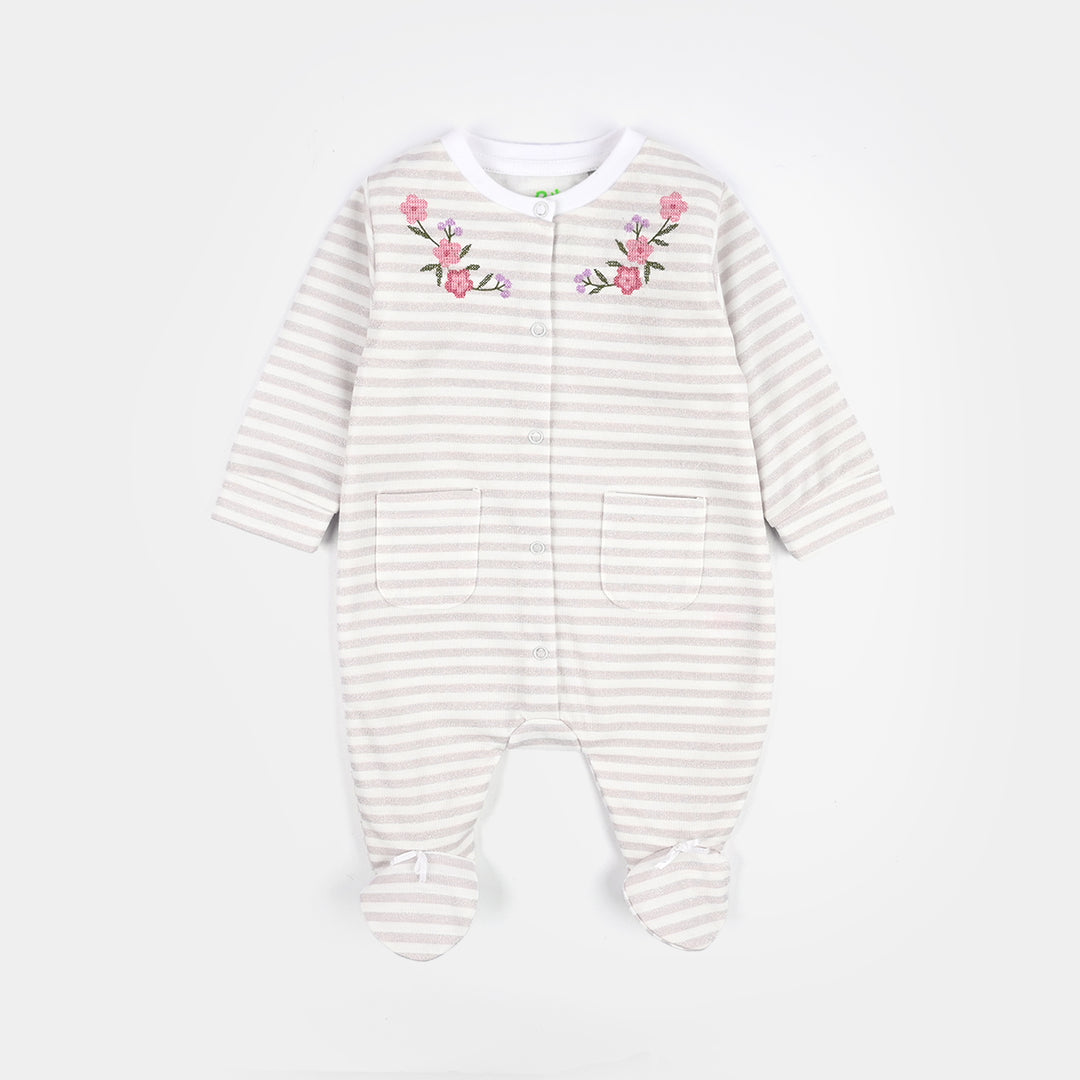 Infant Girls Cotton Interlock Knitted Romper Little Bow-OFF-White