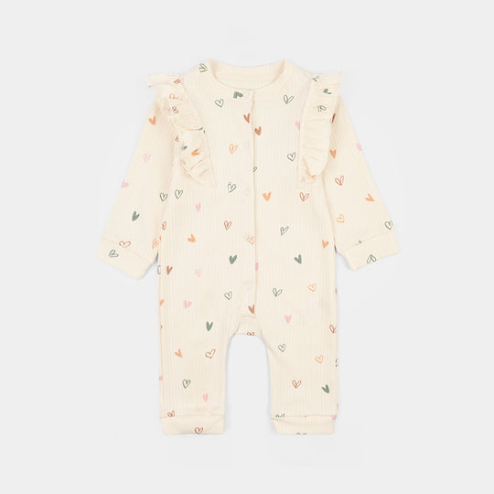 Infant Girls Rib Knitted Romper Little Hearts-White