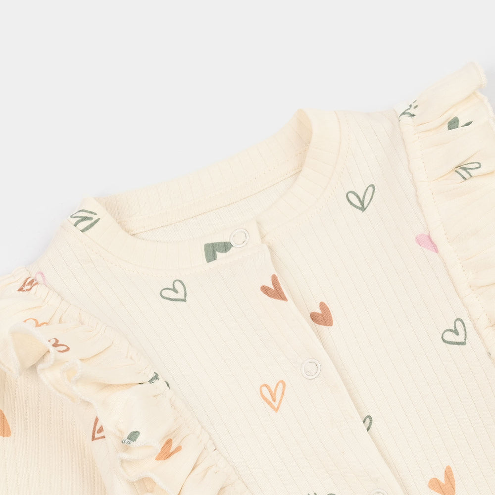 Infant Girls Rib Knitted Romper Little Hearts-White